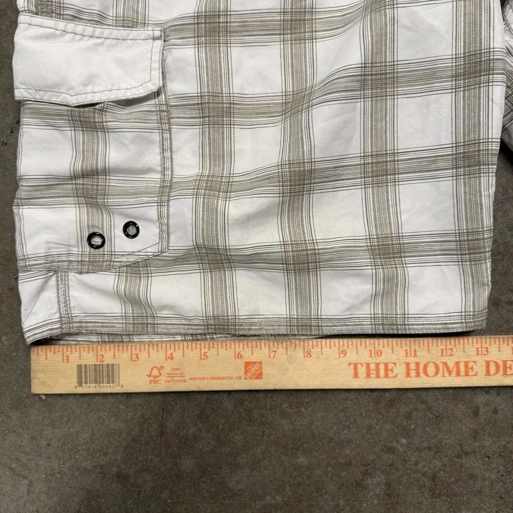 Carbon Mens Board Shorts White Tan Plaid Cargo Pocket Swim Trunks Size Large
